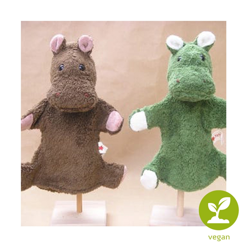 Vegan Handpuppe Hippo Nilpferd, Bio-Baumwolle