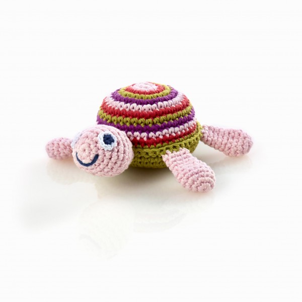 Pebble Rassel – Schildkröte pink aus Baumwolle