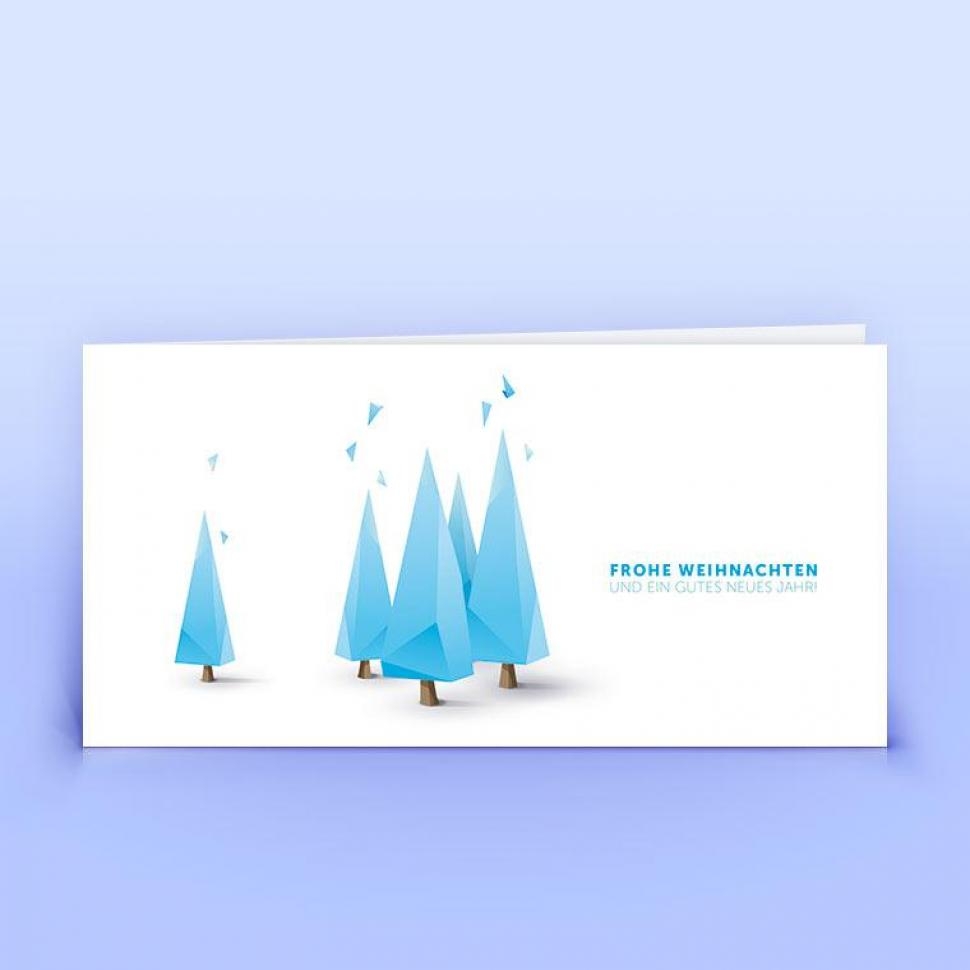 Weihnachtskarte 3D Weihnachtsbäume eisblau, DIN lang Premium-Recyclingpapier