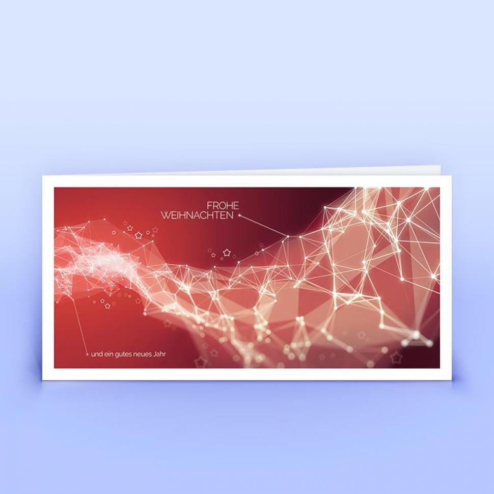 Rote Weihnachtskarte abstraktes Linien-Netzwerk, DIN lang Premium-Recyclingpapier