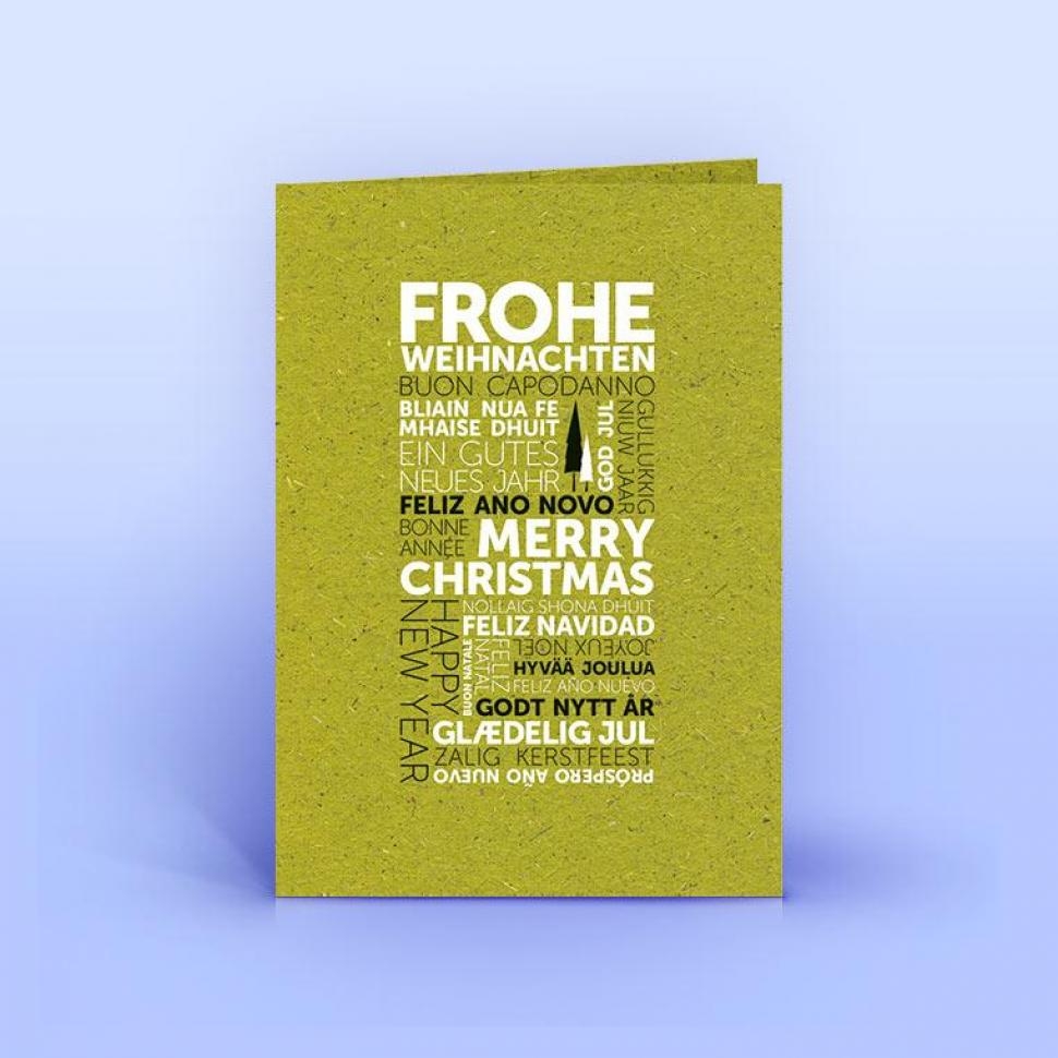 Graspapier Weihnachtskarte – multilinguale Weihnachtsgrüße, DIN A6 hoch