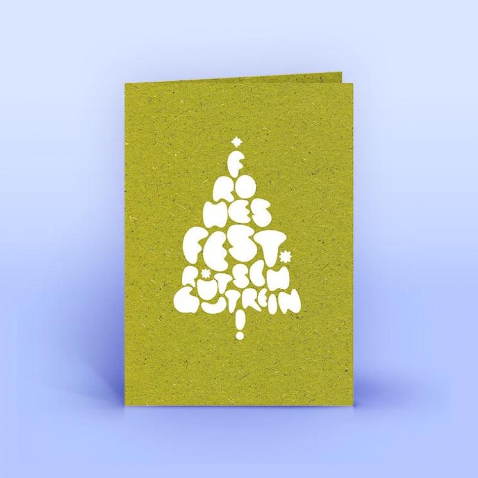 Öko Weihnachtskarte – kreative Wortwolke Weihnachtsbaum auf Graspapier, DIN A6 hoch