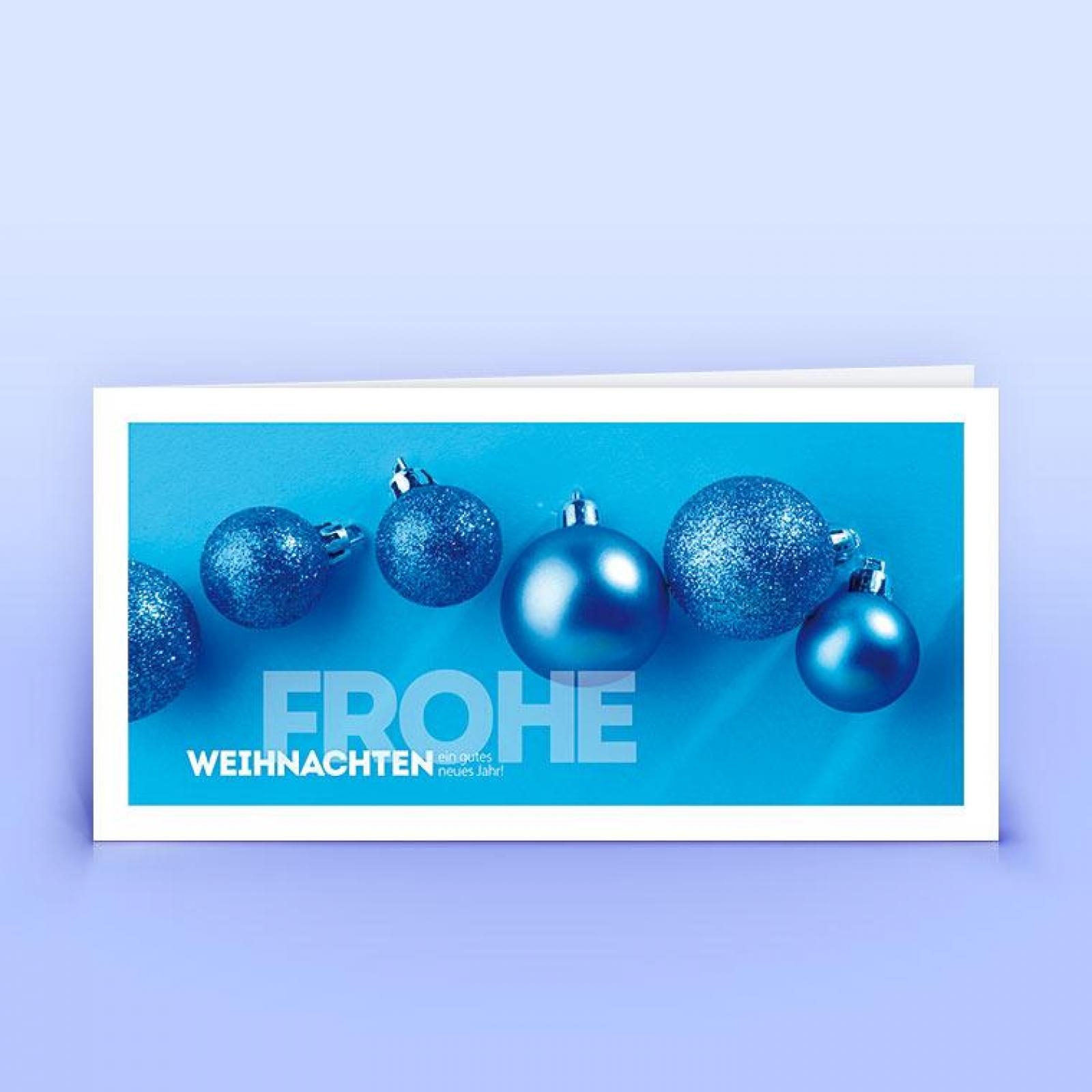 Weihnachtskarte blaue Weihnachtskugeln, DIN lang Recyclingpapier