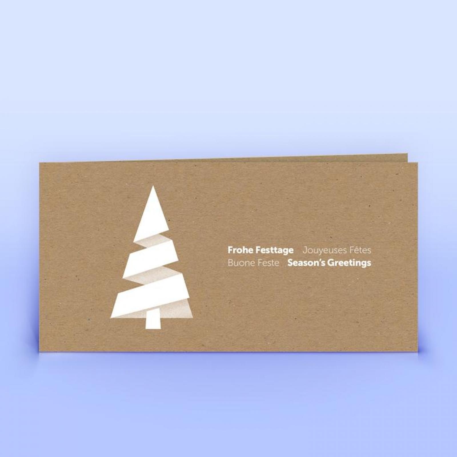 Internationale Weihnachtskarte Moderner Weihnachtsbaum auf Naturpapier, DIN lang