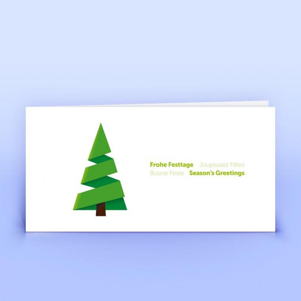 Viersprachige Weihnachtskarte stilisierter Weihnachtsbaum grün, DIN lang Premium-Recyclingpapier