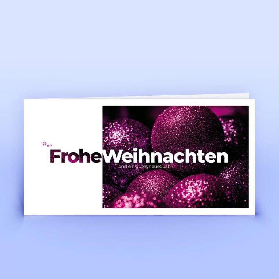 Weihnachtskarte Glitzer-Christbaumkugeln purpur, DIN lang Premium-Recyclingpapier