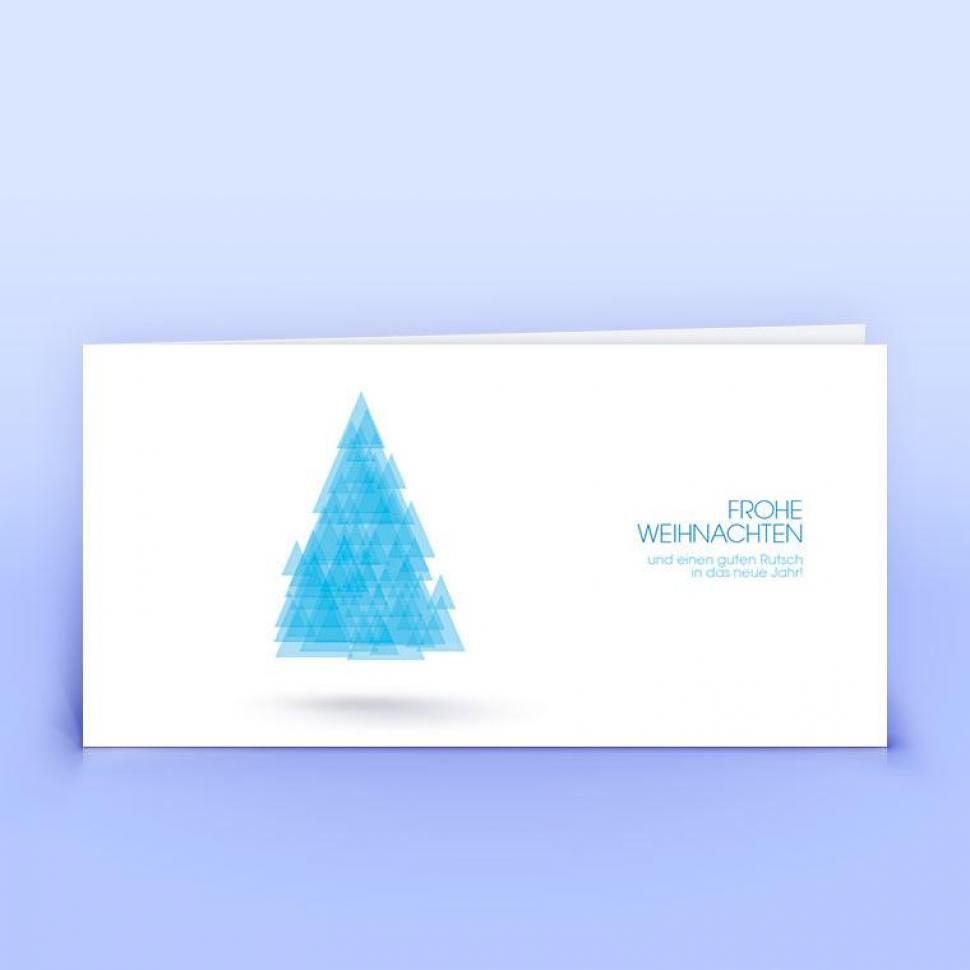 Blaue Weihnachtskarte schwebender Christbaum, DIN lang Premium-Recyclingpapier