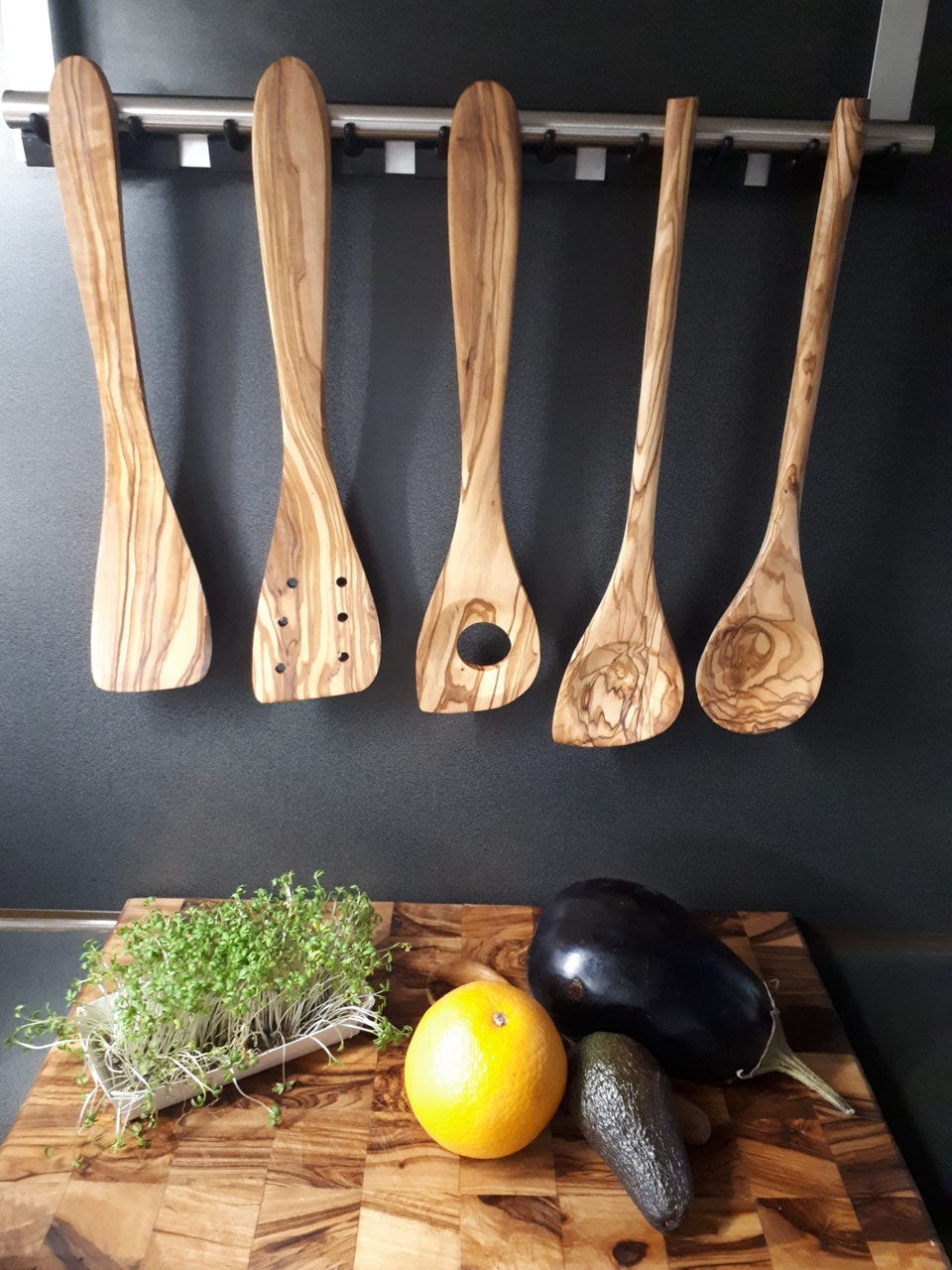 Kochbesteck aus Olivenholz mit Magnet, verschiedene Modelle