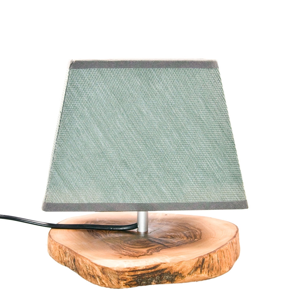 Tischlampe ELISABETH-MARITH Olivenholzsockel rustikal & Textilschirm olivgrün